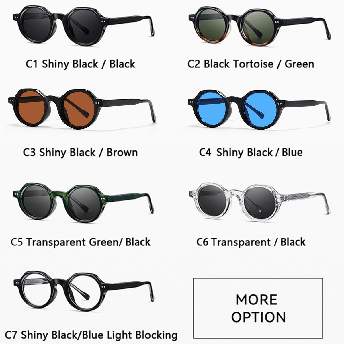 Round Vintage Acetate Sunglasses for Men & Women – Polarized Retro Circle Frame with UV400 Protection, 7 Colorways