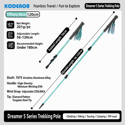 Dreamer 5 Series Trekking Pole - 7075 Aviation Aluminum Alloy, Adjustable Length 56-120cm, Ultra-light 201g