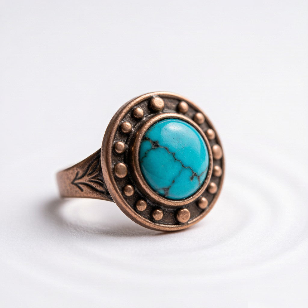 Bohemian vintage turquoise ring - macro detail