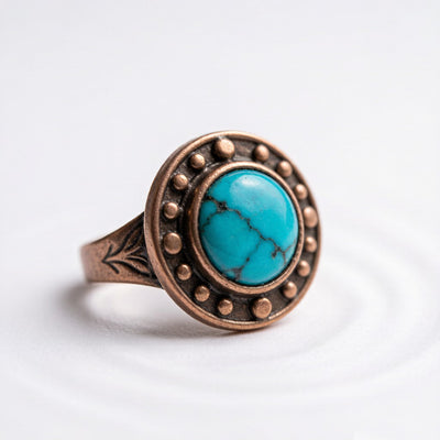 Bohemian vintage turquoise ring - macro detail