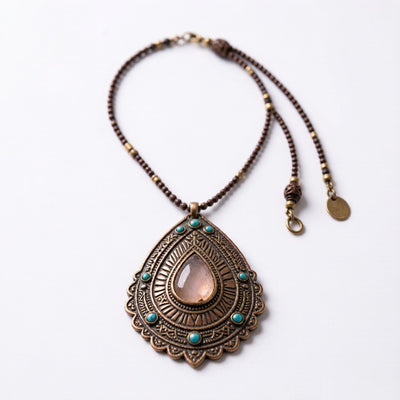 Vintage Tibetan-Nepalese waterdrop necklace - flat lay