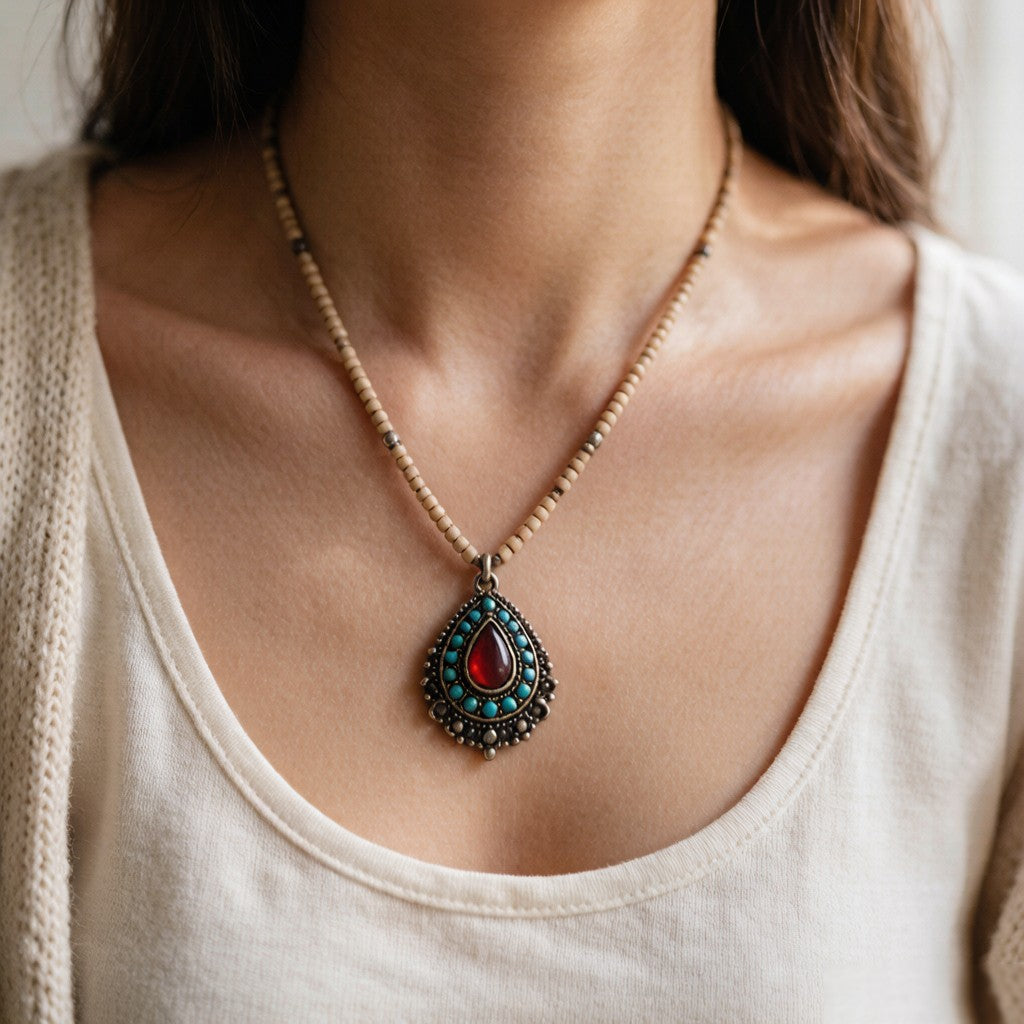 Waterdrop teardrop necklace worn - lifestyle