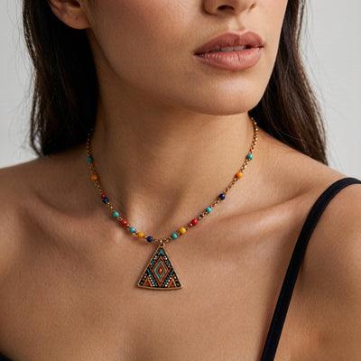 Multicolor clavicle chain worn on collarbone - lifestyle