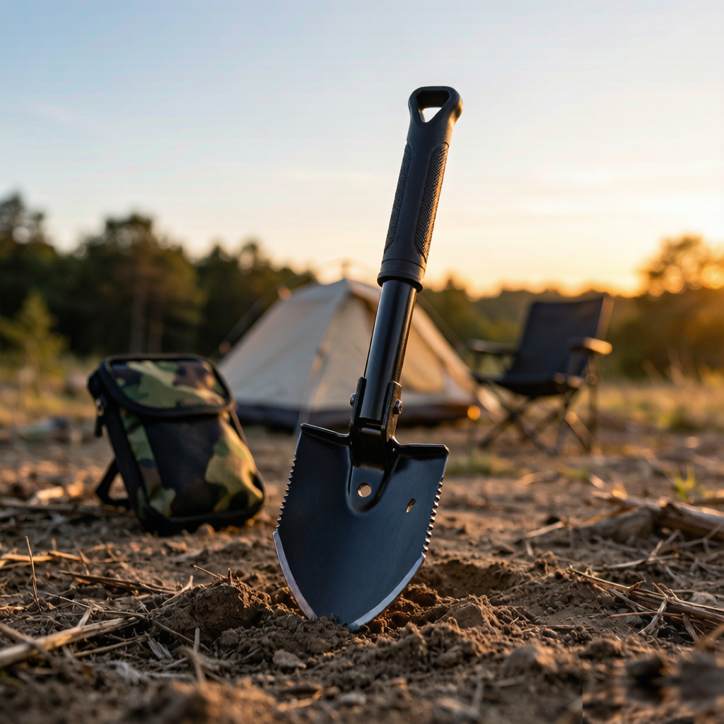 Camping scene - shovel in use at campsite